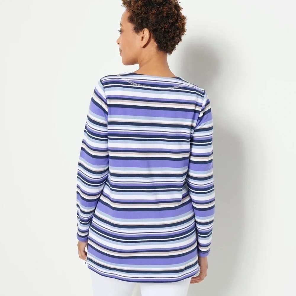 0303 - Women’s XL French Terry Striped Top with Front Pockets - Picture 2 of 5